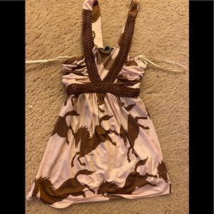 Sky Horse Blush Stretch Silk S Leather Braided Top